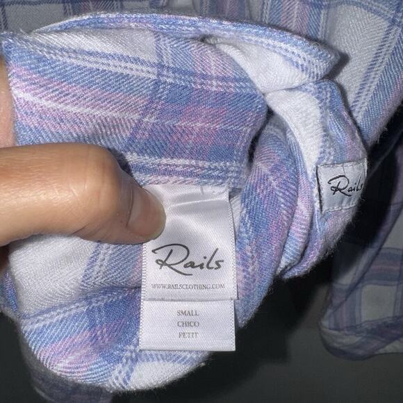 Rails Hunter Flannel Button Down Shirt Woman’s S White Lavender Blue - Picture 6 of 10